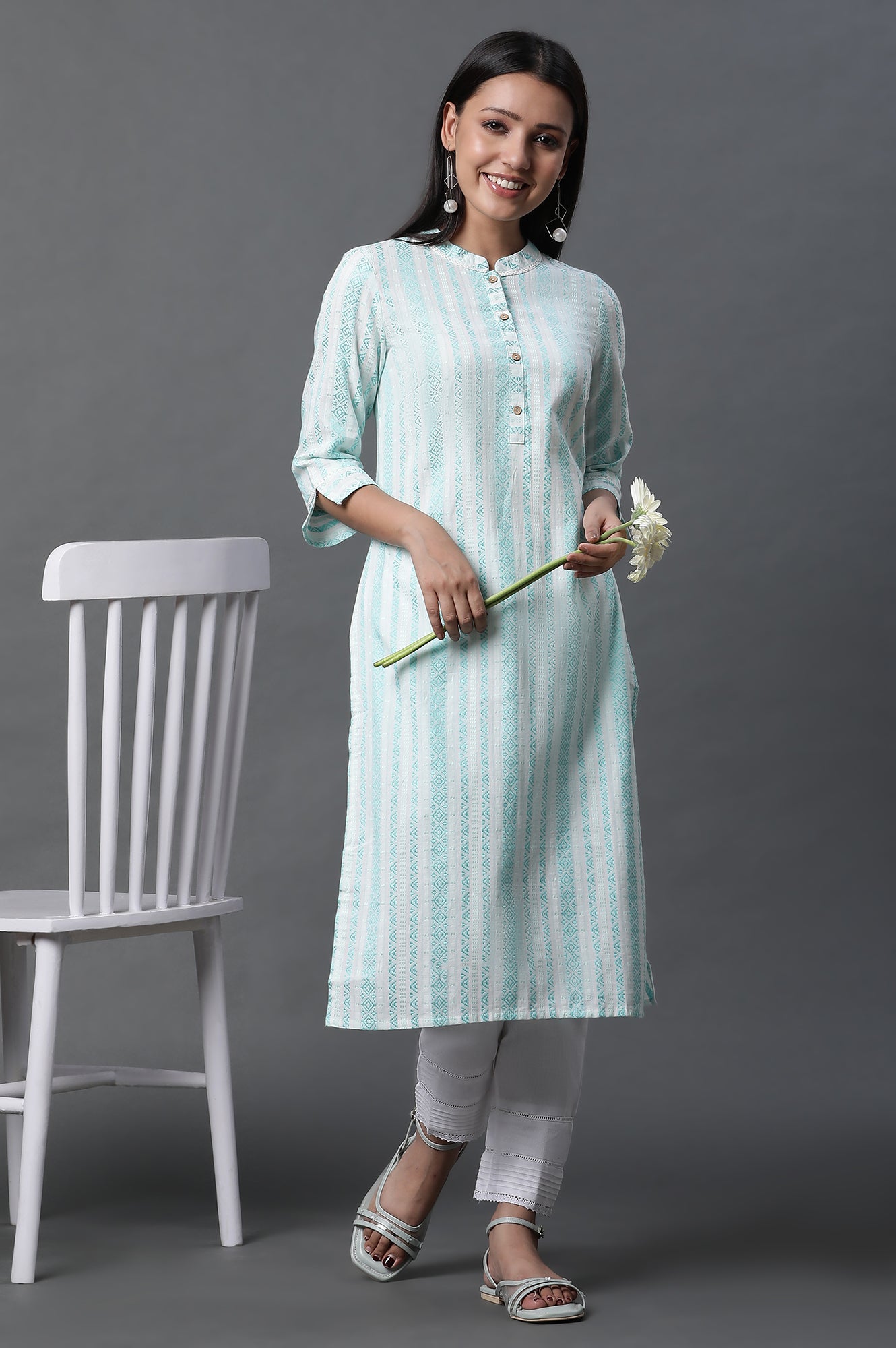 Green Dobby Kurta and Trousers Set