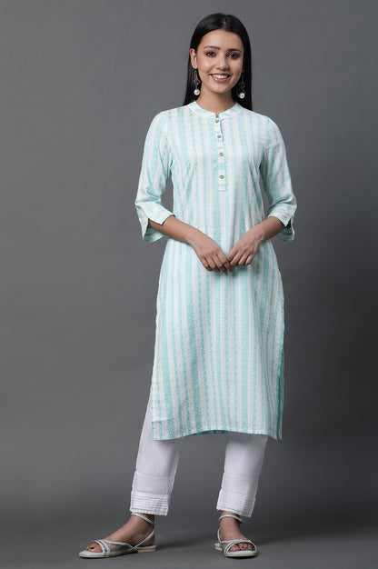 Green Dobby Kurta and Trousers Set