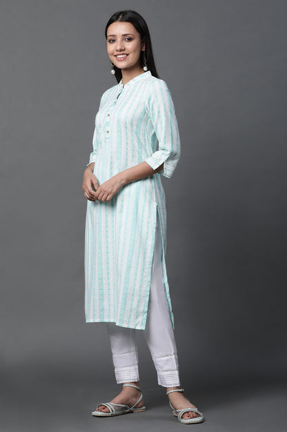 Green Dobby Kurta and Trousers Set