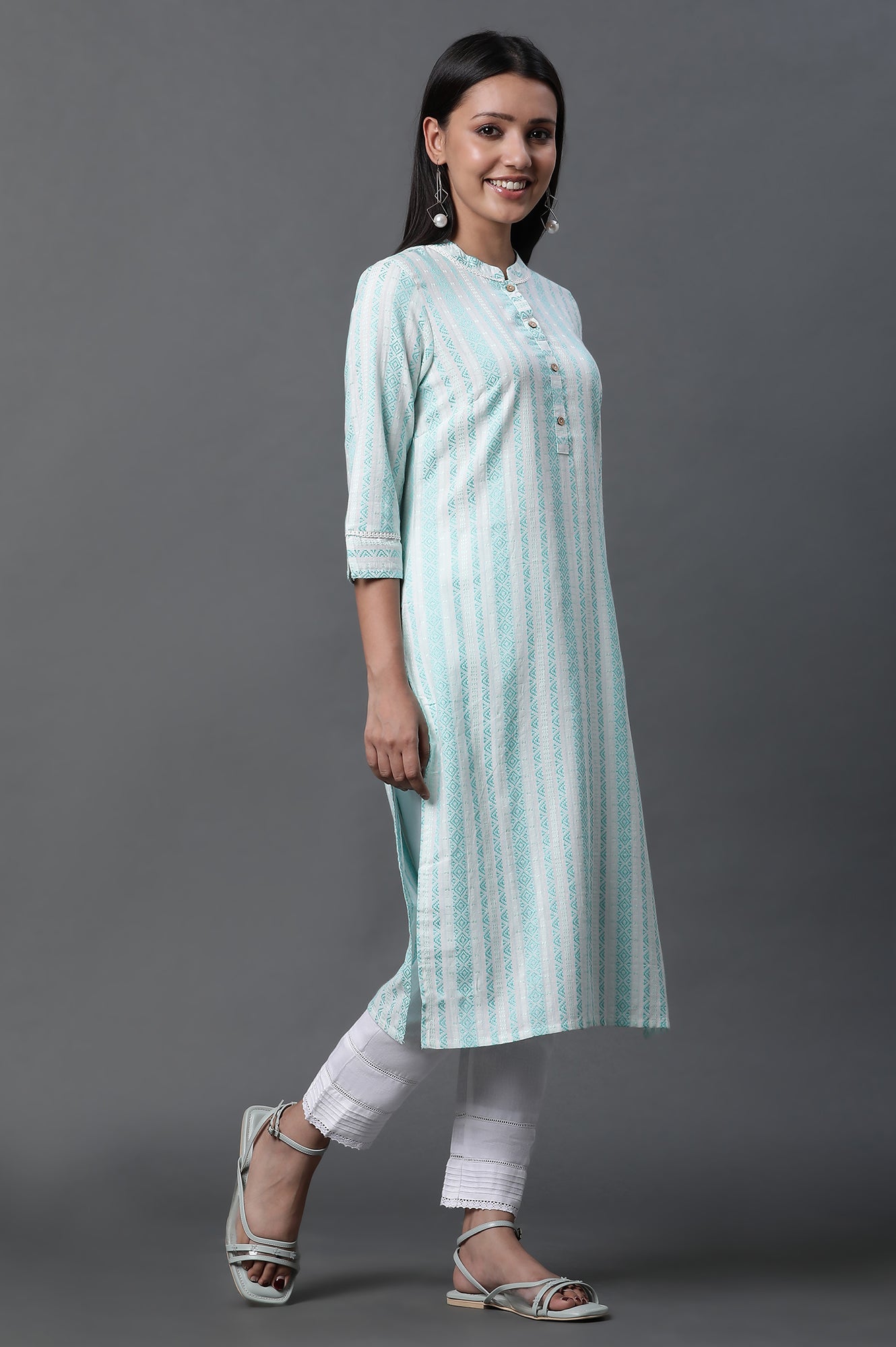 Green Dobby Kurta and Trousers Set