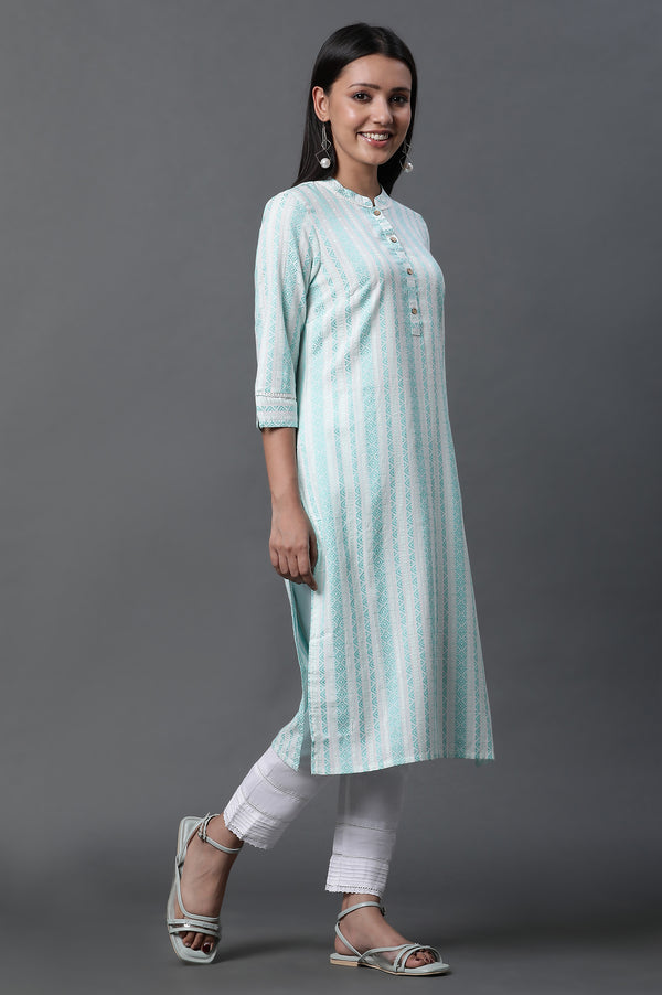 Green Dobby Kurta and Trousers Set