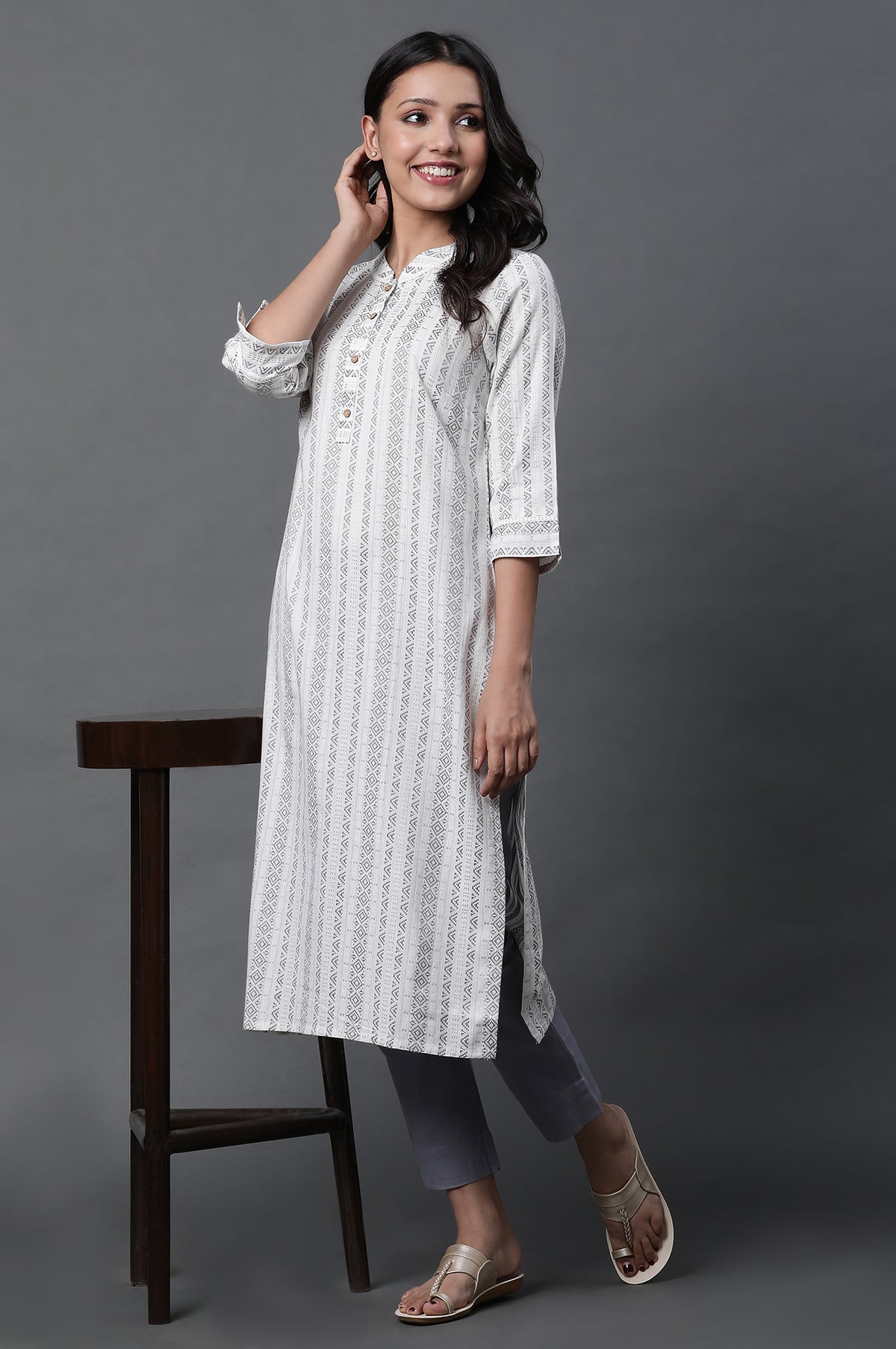 Steel Grey Dobby Kurta and Trousers Set - XS