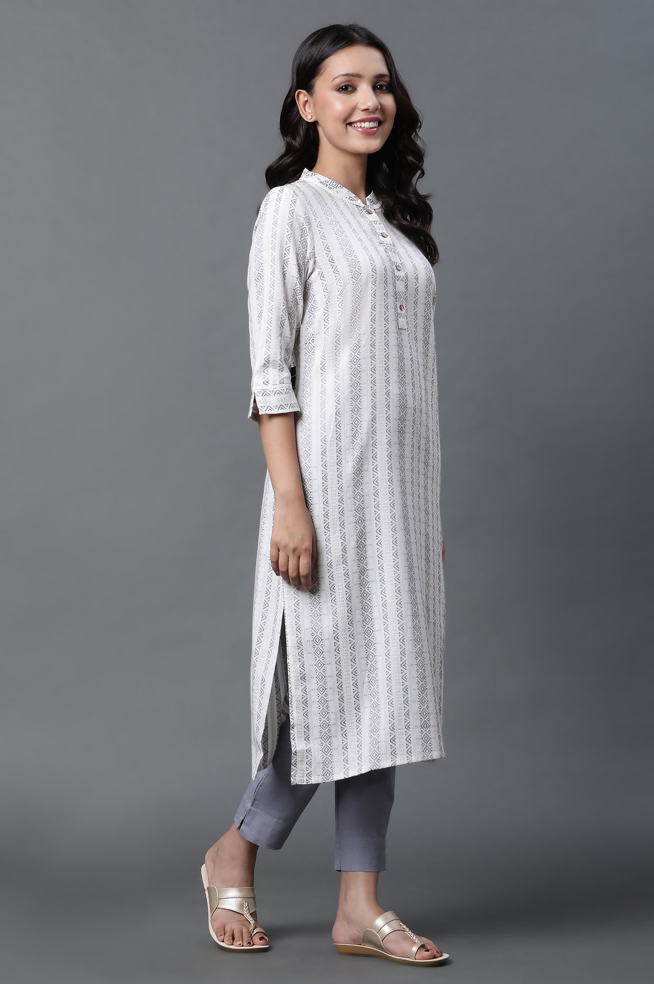 Steel Grey Dobby Kurta and Trousers Set