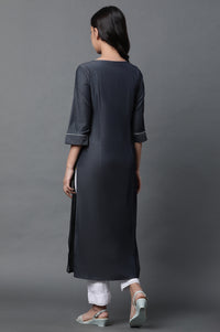 Black Denim Embroidered Kurta and Trousers Set