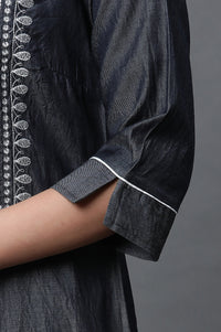 Black Denim Embroidered Kurta and Trousers Set