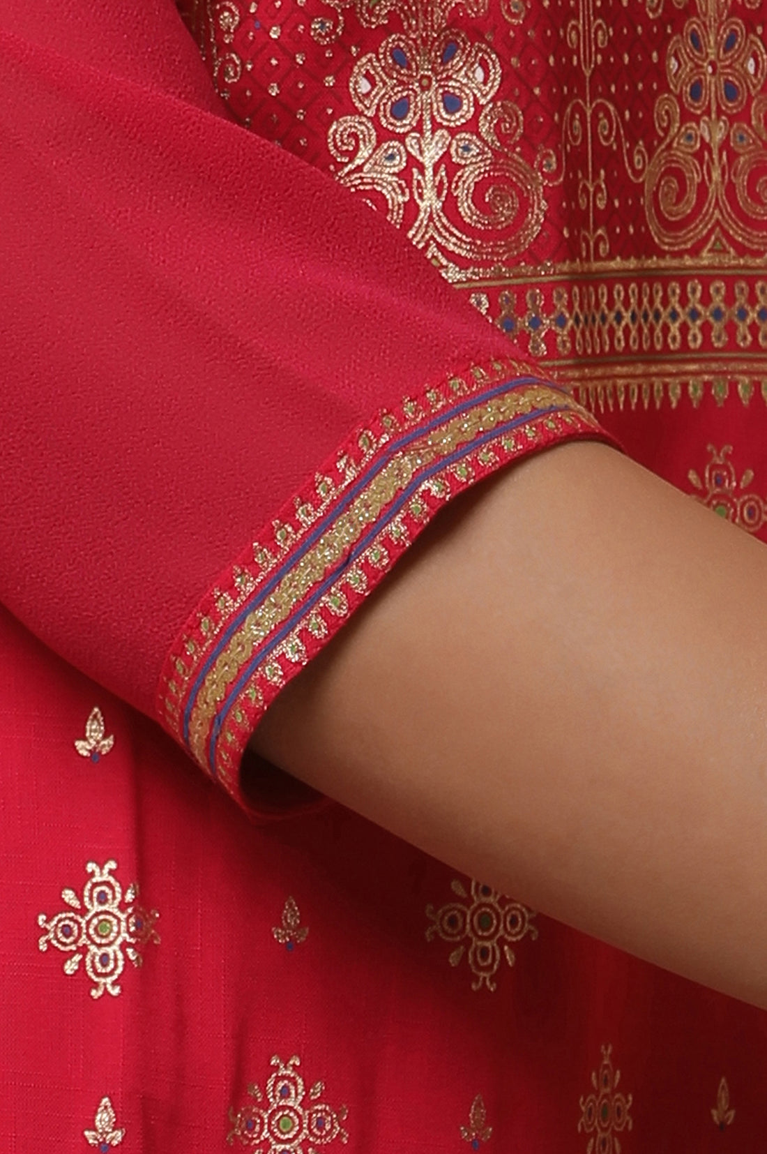 Pink Floral Foil Prined Kurta, Tights and Dupatta Set