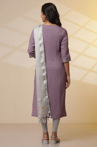 Purple Embroidered Kurta, Tights and Banarasi Dupatta Set