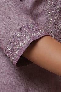 Purple Embroidered Kurta, Tights and Banarasi Dupatta Set