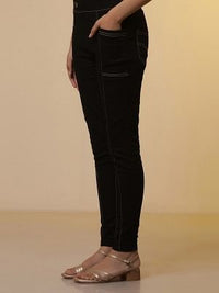 Blue Embroidered Asymmetrical Kurta and Denim Lycra Jeggings