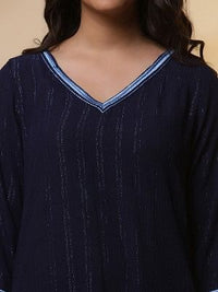 Blue Embroidered Asymmetrical Kurta and Denim Lycra Jeggings
