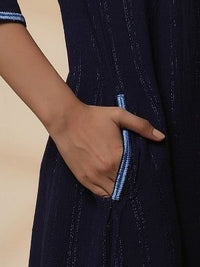 Blue Embroidered Asymmetrical Kurta and Denim Lycra Jeggings