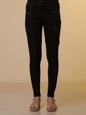 Blue Embroidered Asymmetrical Kurta and Denim Lycra Jeggings