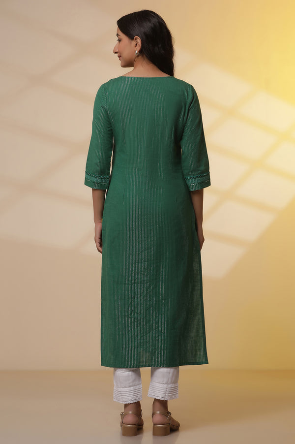 Green Lurex Straight Kurta and Pants Set