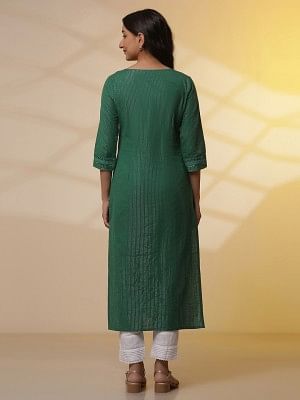 Green Lurex Straight Kurta and Pants Set