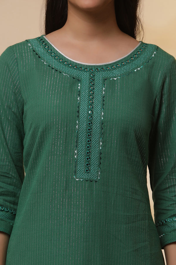 Green Lurex Straight Kurta and Pants Set