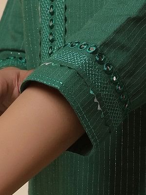 Green Lurex Straight Kurta and Pants Set