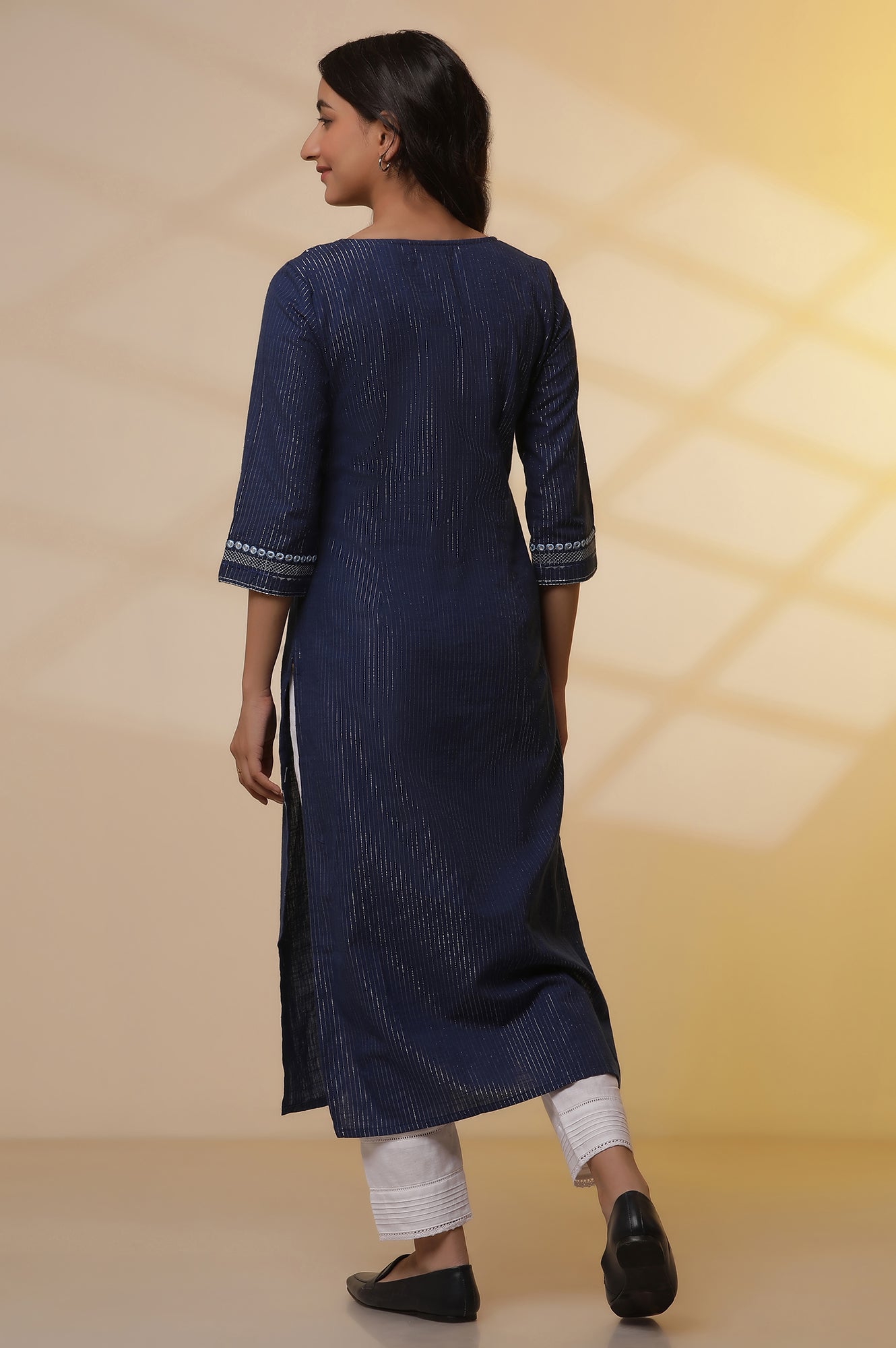 Blue Lurex Straight Kurta and Pants Set