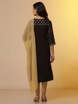 Black Ethnic Printed Kurta, Tights and Dupatta Set