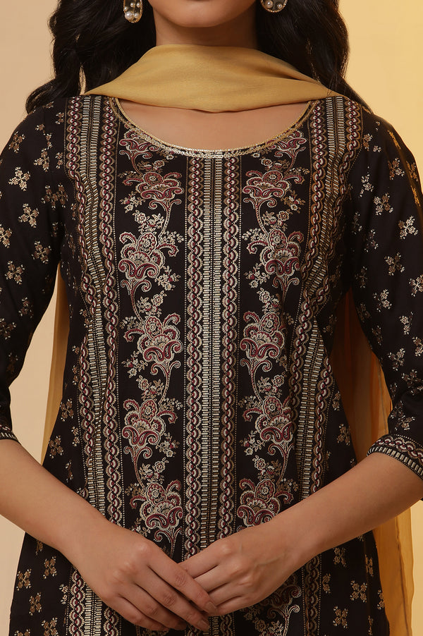 Black Ethnic Printed Kurta, Tights and Dupatta Set