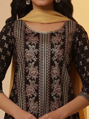 Black Ethnic Printed Kurta, Tights and Dupatta Set