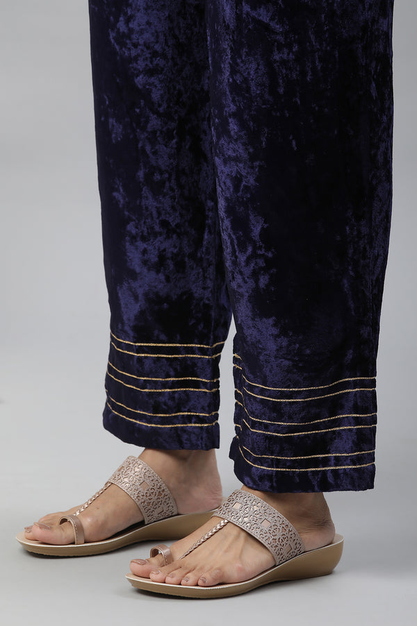 Blue Velvet Embellished Kurta & Palazzo Set