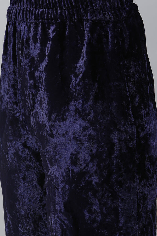 Blue Velvet Embellished Kurta & Palazzo Set