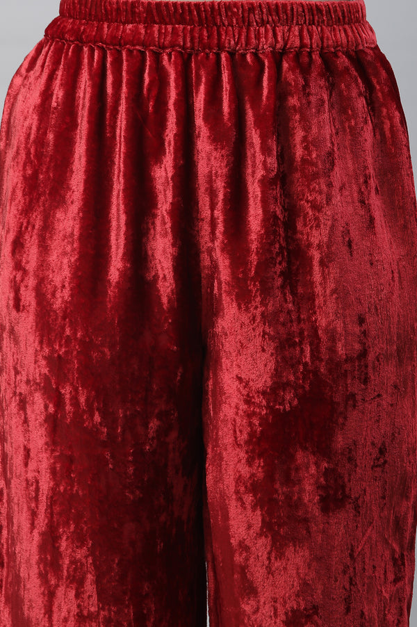Maroon Velvet Embellished Kurta & Palazzo Set