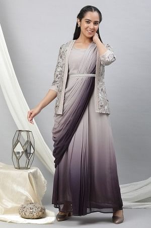 Grey Embellished Ombrey Saree Dress with Short Jacket