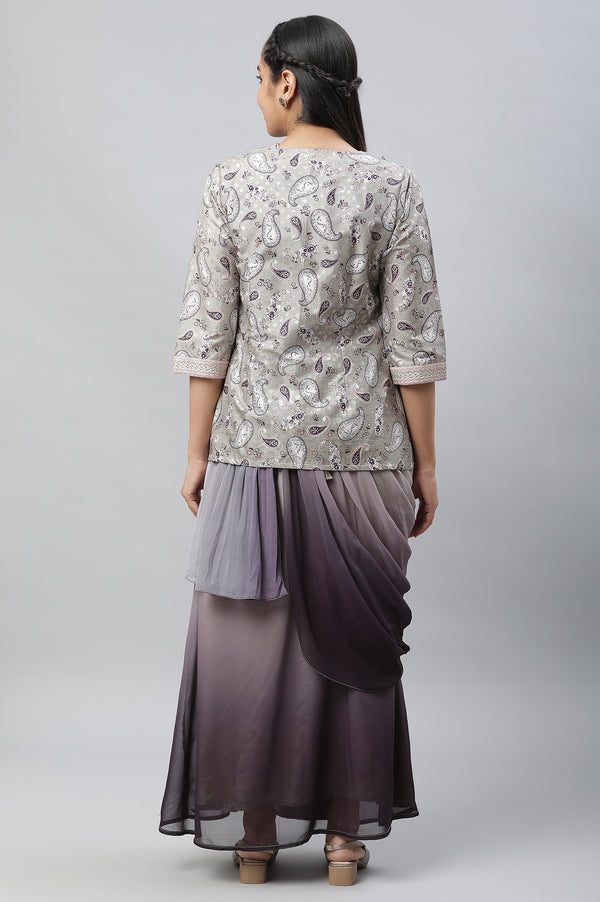 Grey Embellished Ombrey Saree Dress with Short Jacket