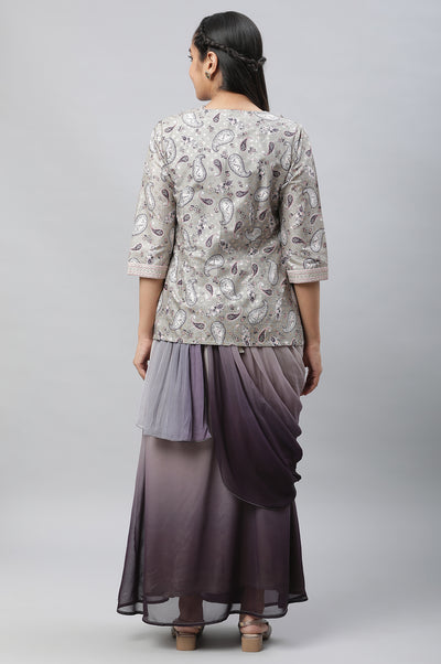 Grey Embellished Ombrey Saree Dress with Short Jacket