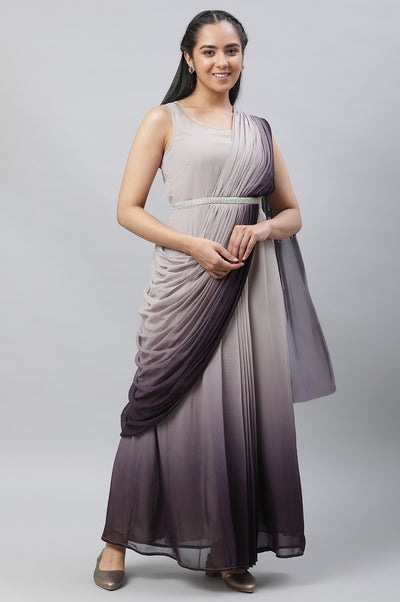 Grey Embellished Ombrey Saree Dress with Short Jacket