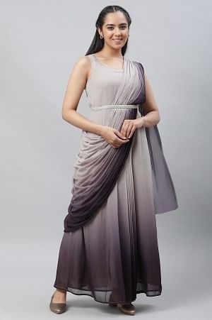 Grey Embellished Ombrey Saree Dress with Short Jacket