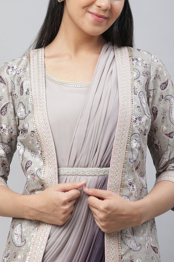 Grey Embellished Ombrey Saree Dress with Short Jacket