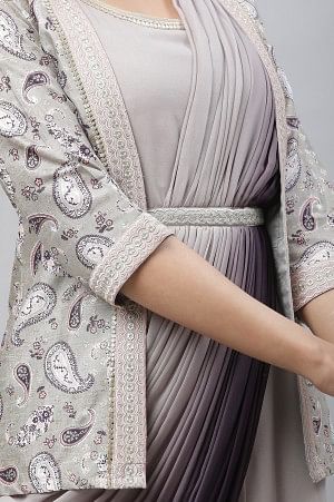 Grey Embellished Ombrey Saree Dress with Short Jacket