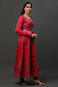 Pink Embellished Anarkali Festive Kurta, Tights and Dupatta Set