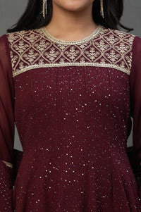 Purple Dori Embroidered Anarkali Kurta, Tights and Dupatta Set