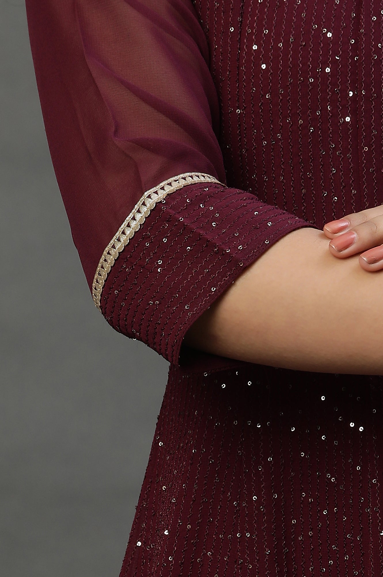 Purple Dori Embroidered Anarkali Kurta, Tights and Dupatta Set