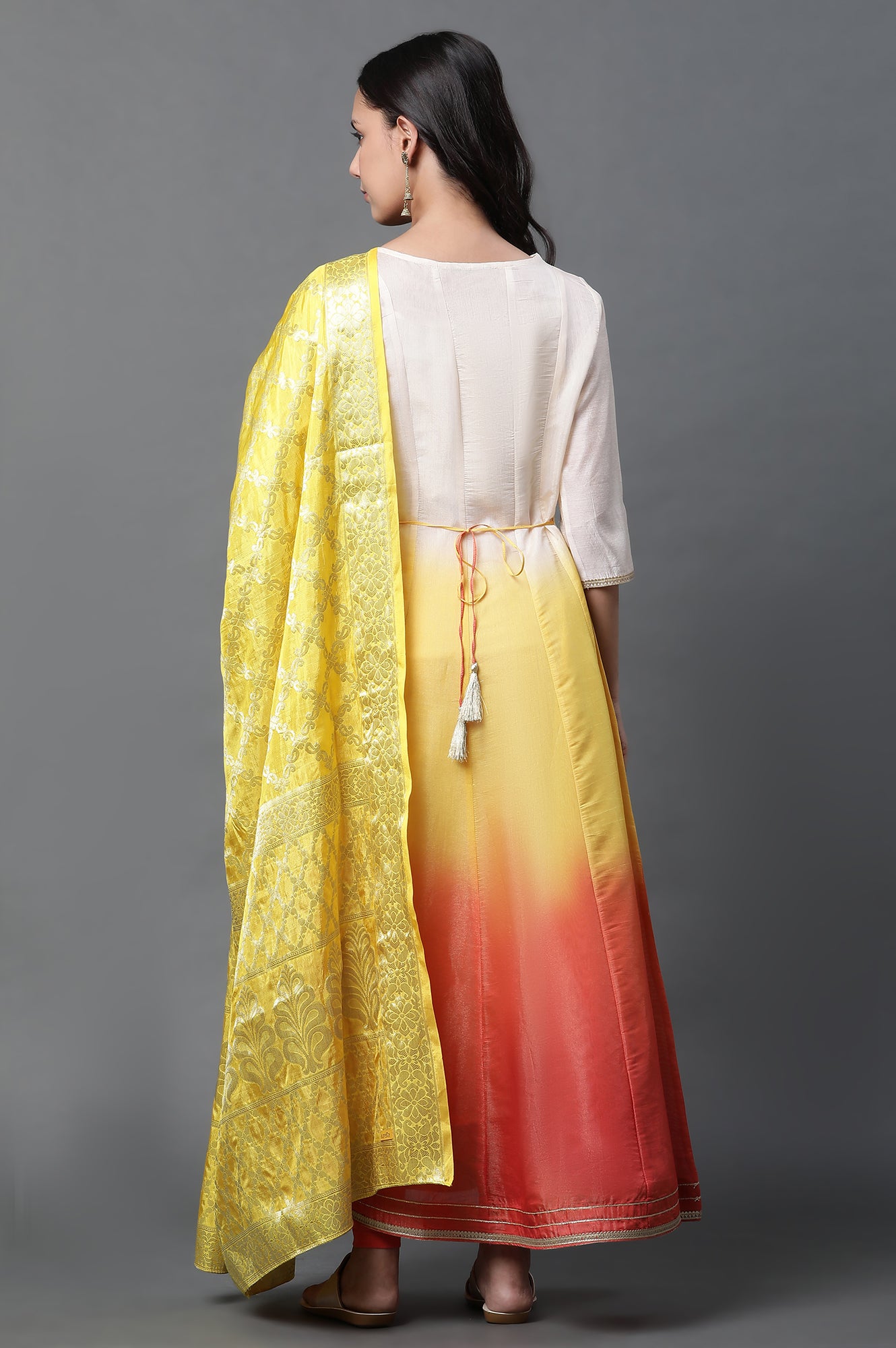 Multi-coloured Anarkali Kurta, Tights and Dupatta Set