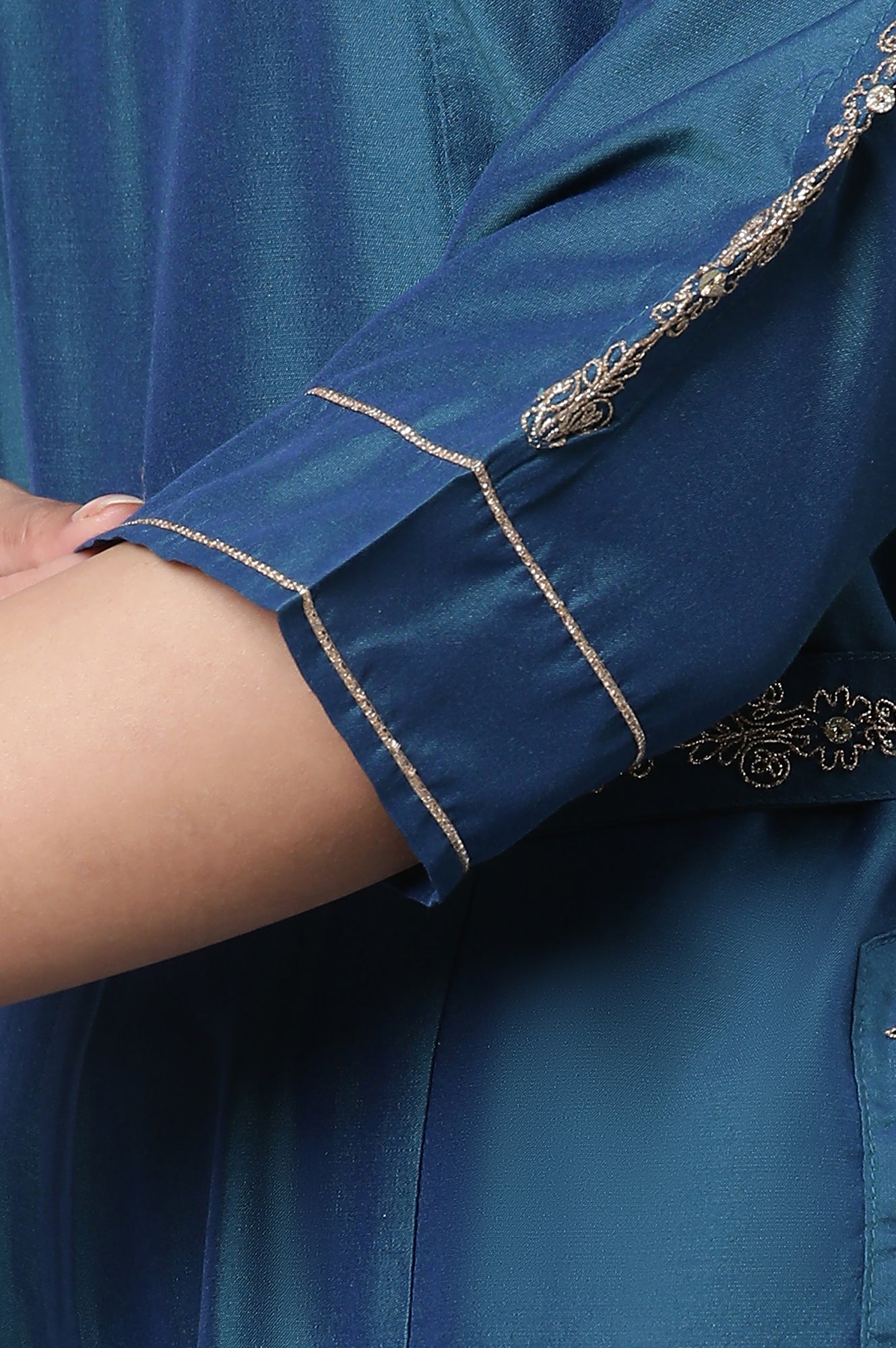 Blue Embroidered Ethnic Jumpsuit with Belt