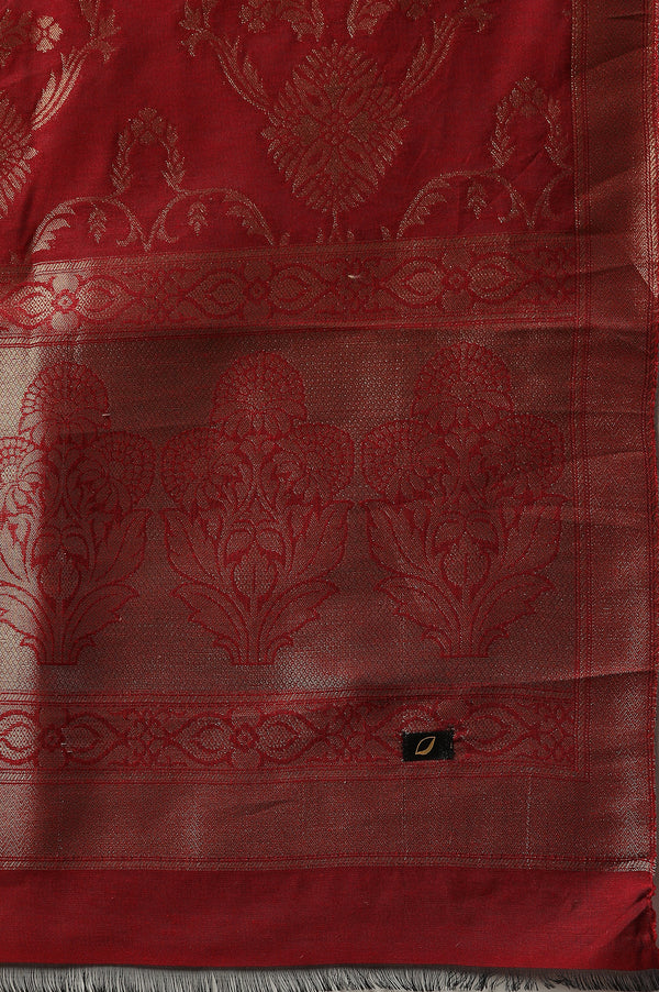 Red Zari Embroidered Kurta, Pants and Jacquard Dupatta