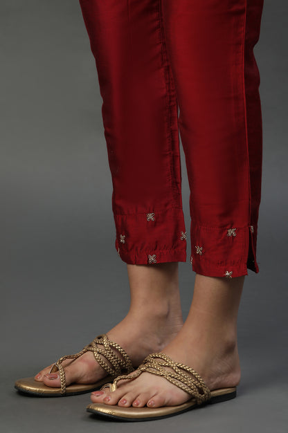 Red Zari Embroidered Kurta, Pants and Jacquard Dupatta