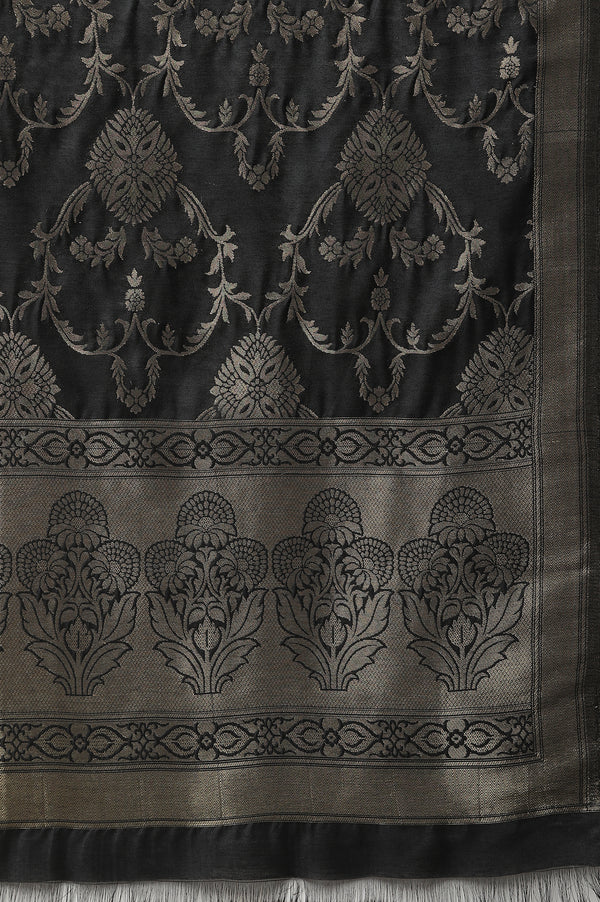 Black Zari Embellished Kurta Pants Dupatta Set