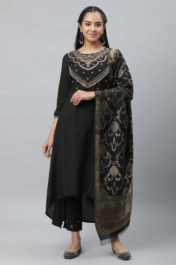 Black Zari Embellished Black Kurta, Pants & Dupatta Set
