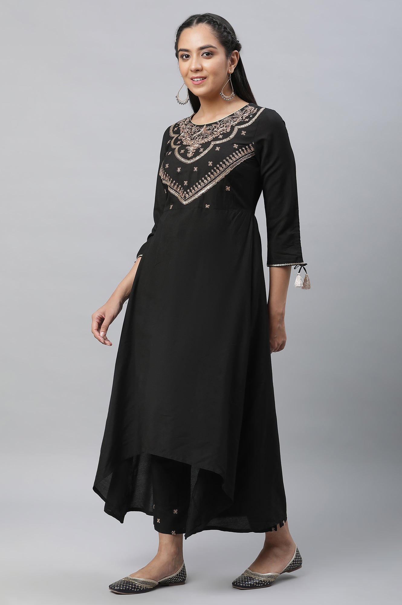 Black Zari Embellished Black Kurta, Pants &amp; Dupatta Set