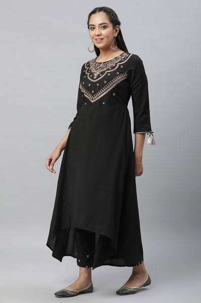 Black Zari Embellished Black Kurta, Pants & Dupatta Set