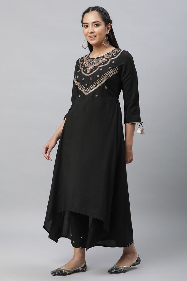 Black Zari Embellished Black Kurta, Pants & Dupatta Set