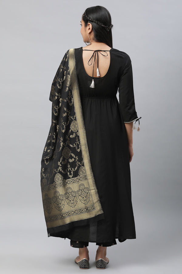 Black Zari Embellished Black Kurta, Pants & Dupatta Set