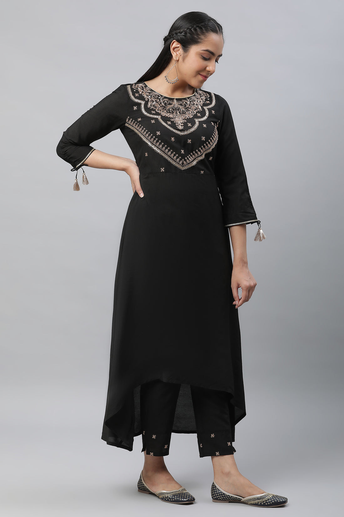 Black Zari Embellished Kurta Pants Dupatta Set