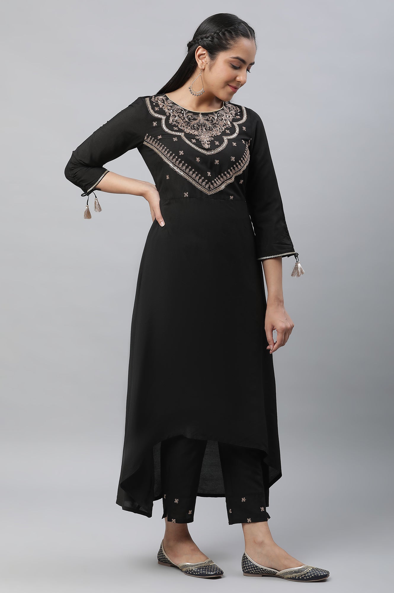 Black Zari Embellished Black Kurta, Pants &amp; Dupatta Set