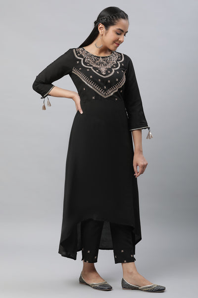 Black Zari Embellished Black Kurta, Pants & Dupatta Set